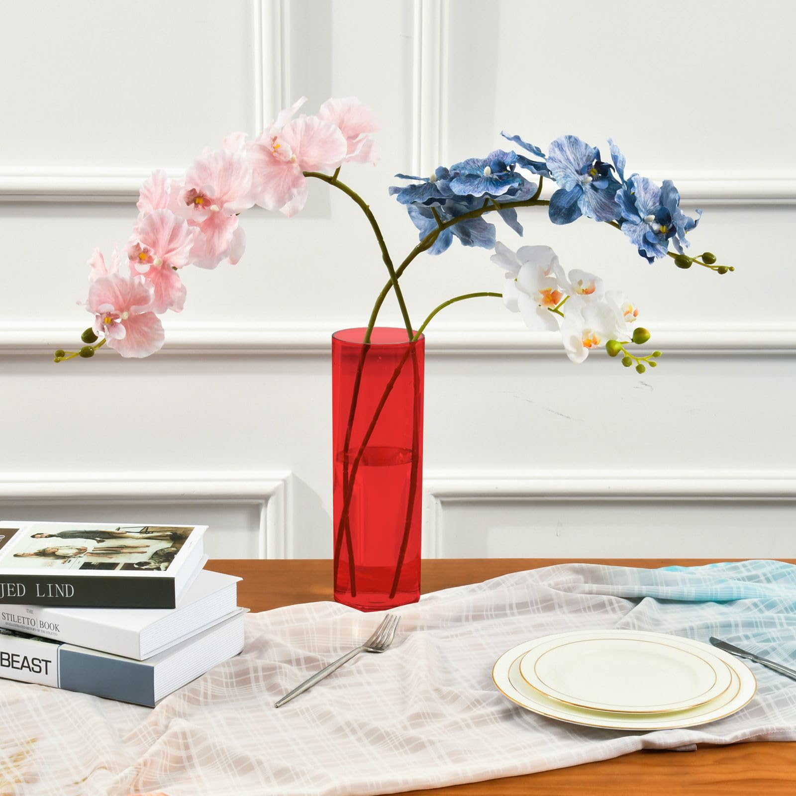 Amazon.com: Plastic Cylinder Vase Red Solid Color Pure Plain 11.8
