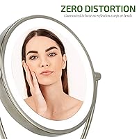 Vista 6 de Ovente Espejo de maquillaje de mesa iluminado de 9.5 pulgadas, LED, regulable, 1 lupa 5X, 360 ajustable, doble cara, funciona con batería, funciona