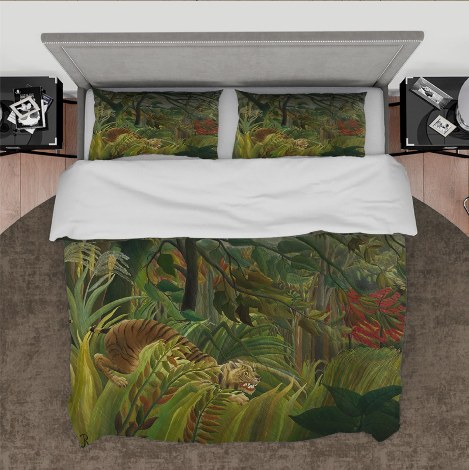 Henri Rousseau komplet pościeli z motywem krajobrazu leśnego, 2 poszewki na poduszkę, zestaw ciepłej pościeli, zestaw niespodzianek, 180 x 200 cm