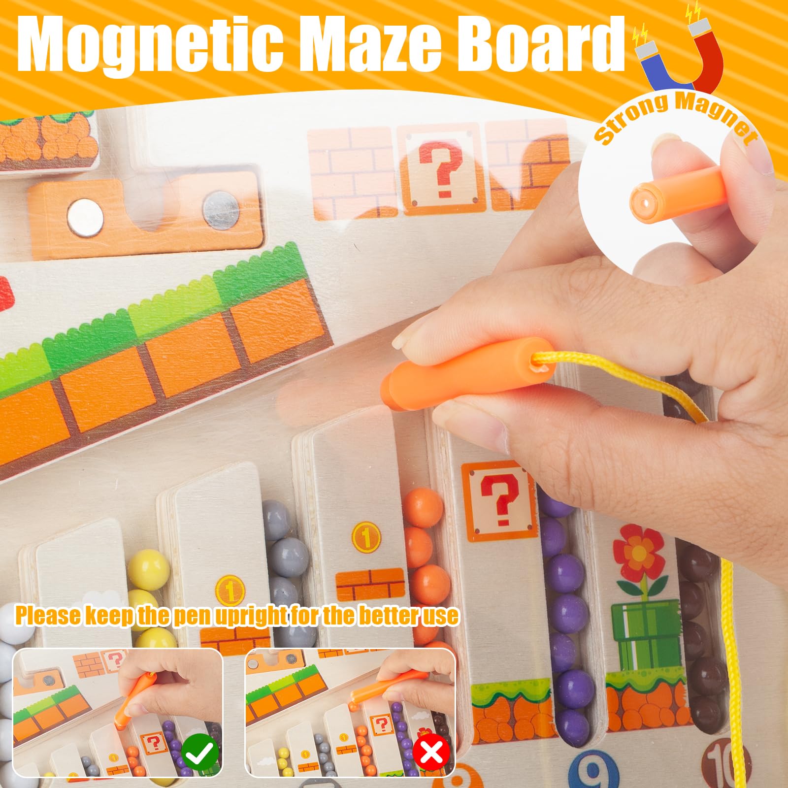 Montessori zabawka od 2, 3, 4, 5, 6 lat, magnetyczna gra labirynt kolory, nauka sortowania, gry dla dzieci od 2 do 6 lat