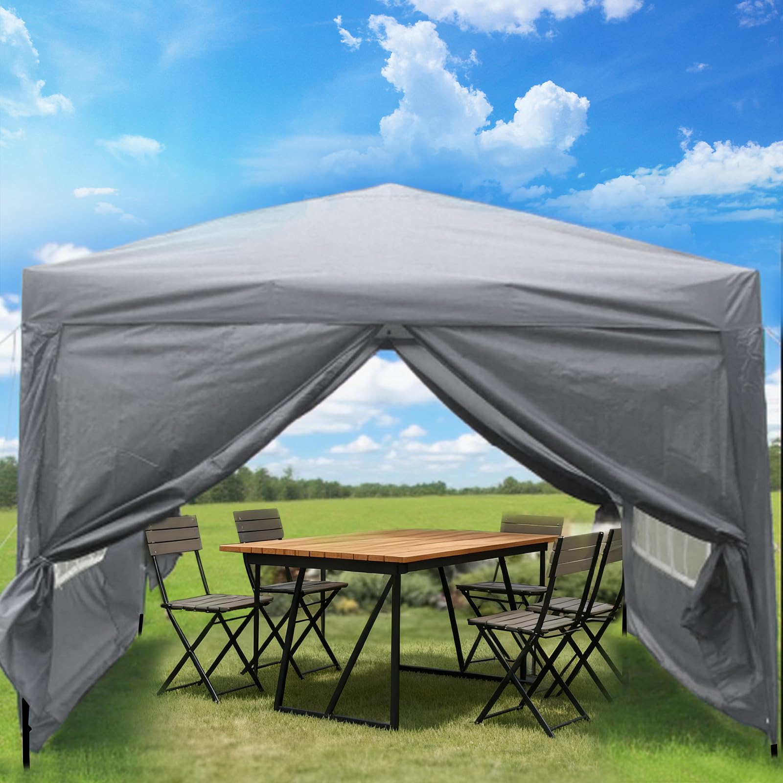 ISE 3x3m Gazebo Pieghevole con Pareti Laterali da Esterno, Gazebo da Giardino Pop Up Gazebo Tenda con Pannelli Laterali Altezza Regolabile (Grigio)