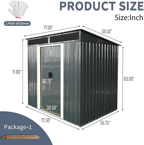 Vista 67 de Cobertizo de almacenamiento para exteriores de 6 x 4.5 pies, cobertizo de jardín de metal galvanizado con ventana y base de metal, cobertizo