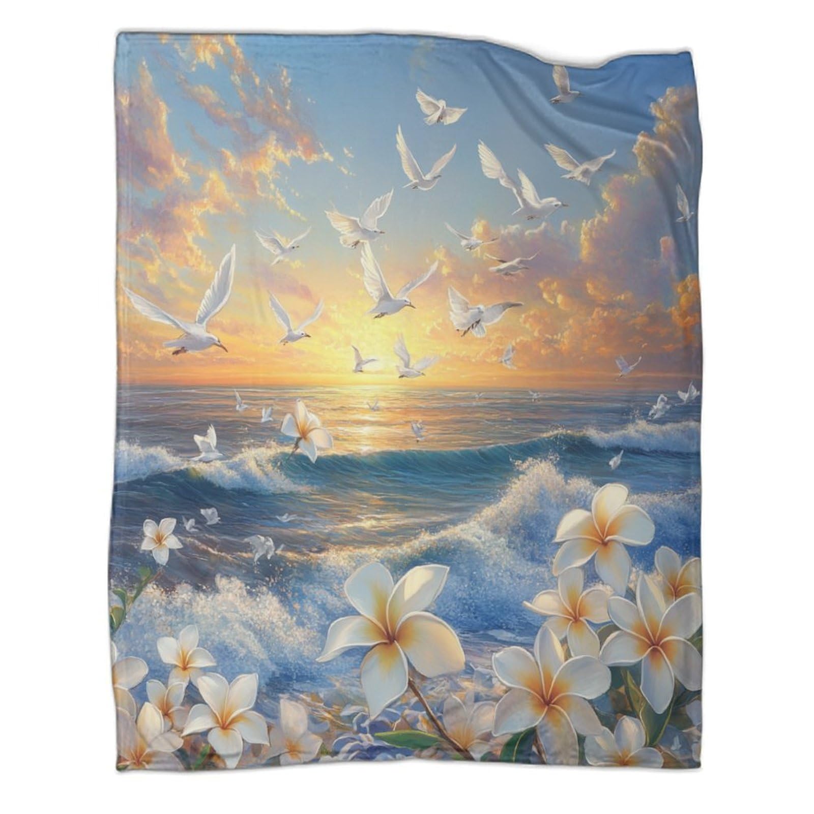 Couverture douce et chaude en flanelle moelleuse, motif vagues 3D Le printemps