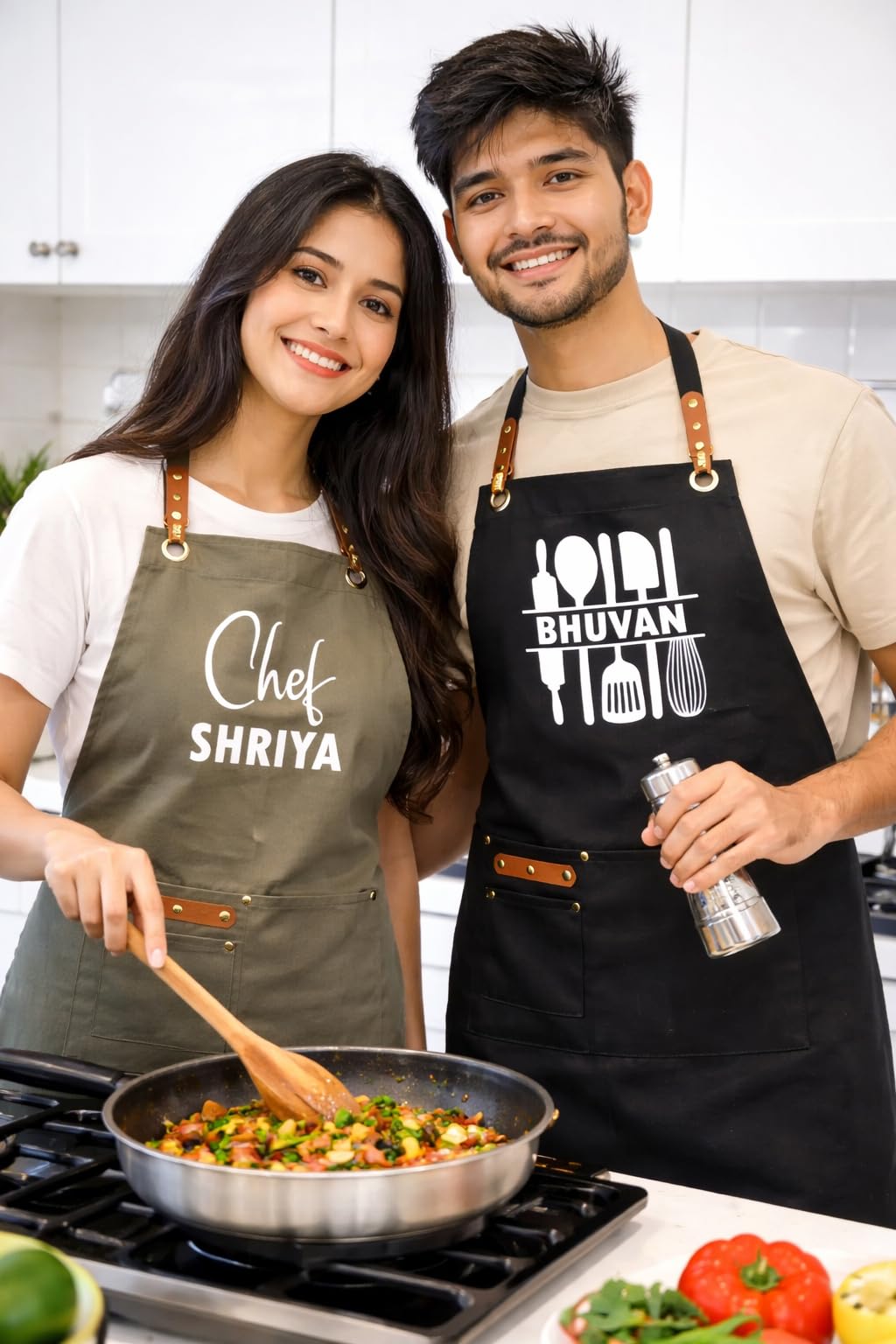 AICA Personalized Name Kitchen Apron for Men & Women |Custom Waterproof Apron for Cooking, Adjustable Neck Strap | Chef Apron for Home, Restaurant & Gift Use-image-47
