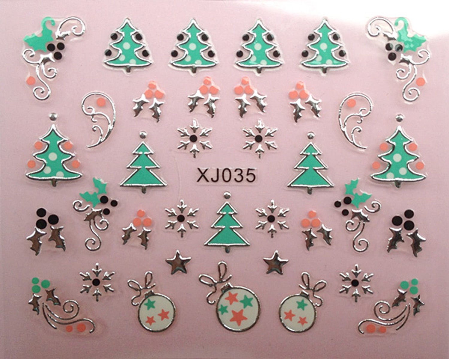 Kcg Trading Xj035 Silver Snowflakes Xmas Tree Stars Baubles Nail Art 3D Stickers - Christmas Gold & Silver (Xj035 Silver Snowflakes Xmas Tree Stars Baubles)