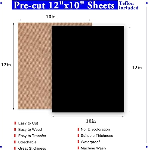 Miniatura 2 de XSEINO Hojas de vinilo de transferencia de calor HTV paquete de 13 vinilos negros para planchar de 12 x 10 pulgadas para camisetas, vinilo de