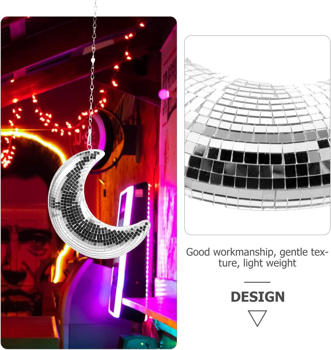 Angoily Retro Disco Moon Pendant Hanging Mirror Ball 20 Inch Reflective Wall Decor for Party Home Wedding Birthday Indoor Outdoor