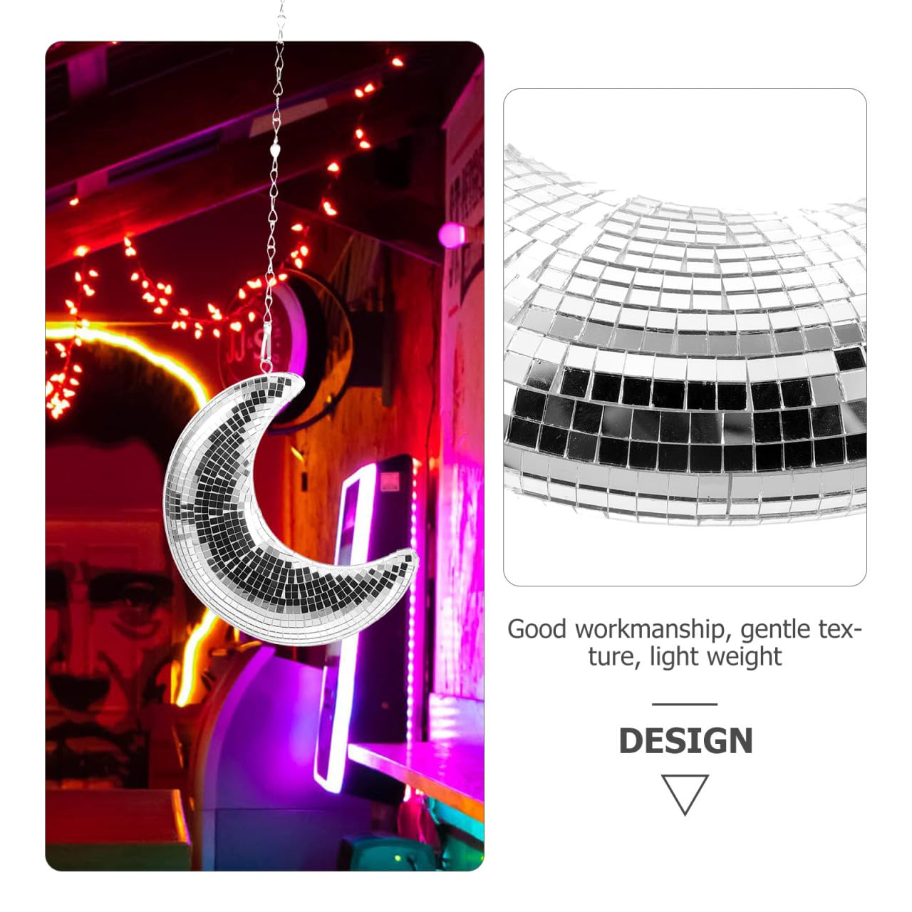 Boule disco en forme de lune à suspendre avec chaîne pour bar, karaoké, club, scène, maison, mariage, fête d'anniversaire, décoration de boule disco