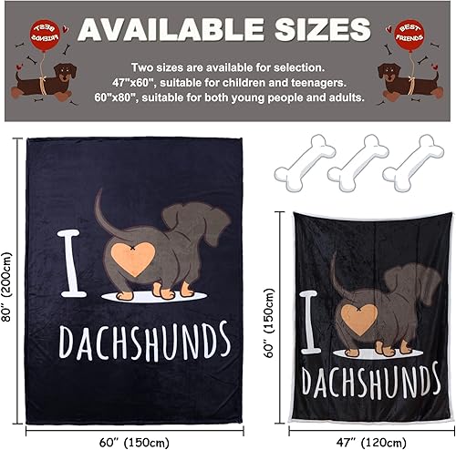 Miniatura 4 de Famitile Manta de franela suave de perro salchicha con diseño de perro salchicha, cálida y acogedora manta de perro salchicha mullida, regalos para