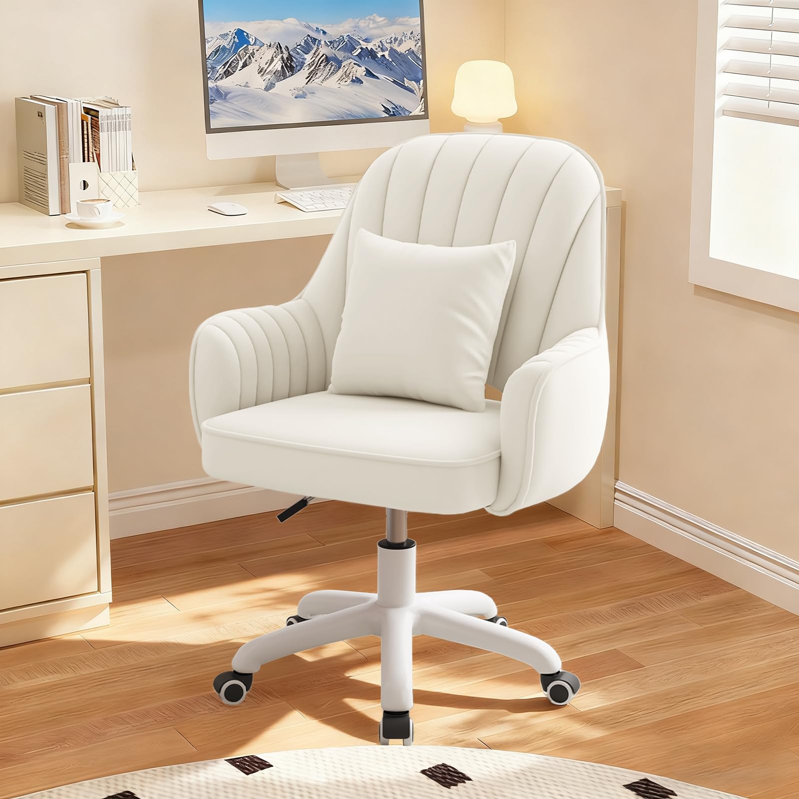 WXJHL Home Office Chair Velvet Vanity Chairs Cute Makeup Desk Chair with Wheels Mid Back Computer Chairs Height Adjustable Small Swivel Rolling Task