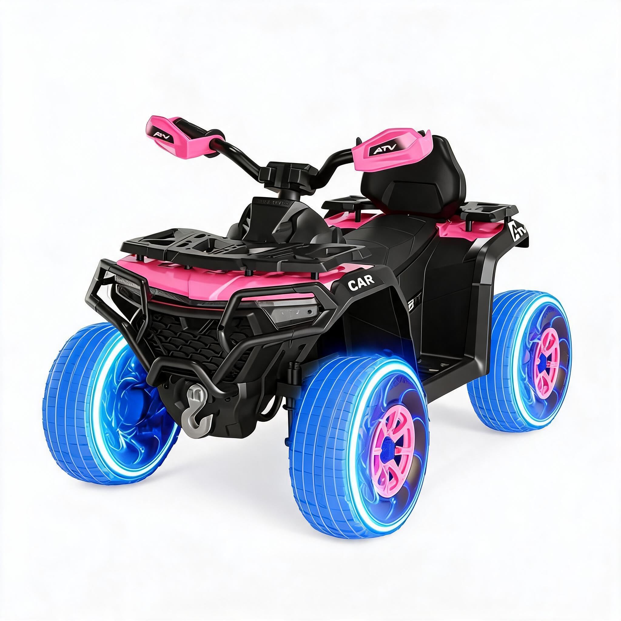 Zstar Quad électrique Enfant 12V – 2 Moteurs, Suspension, télécommande parentale, 4 Roues Tout-Terrain, LED, Musique sans Fil/USB, Drapeau Lumineux, Batterie Rechargeable – Voiture Jouet pour Filles