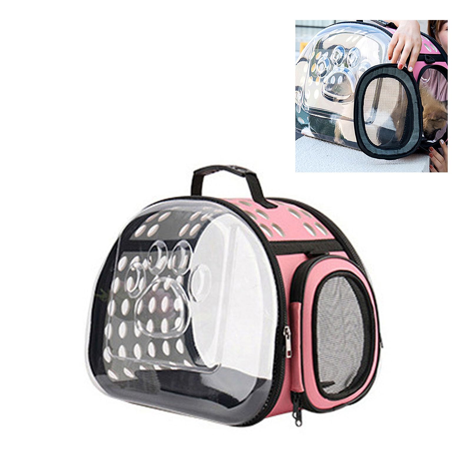 Transportín Transparente para Gatos, Mochila Transparente para Mascotas, Transportador de Viaje Plegable para Perros Pequeños, Gatos, Conejos, con Interior Espacioso y Cómodo,