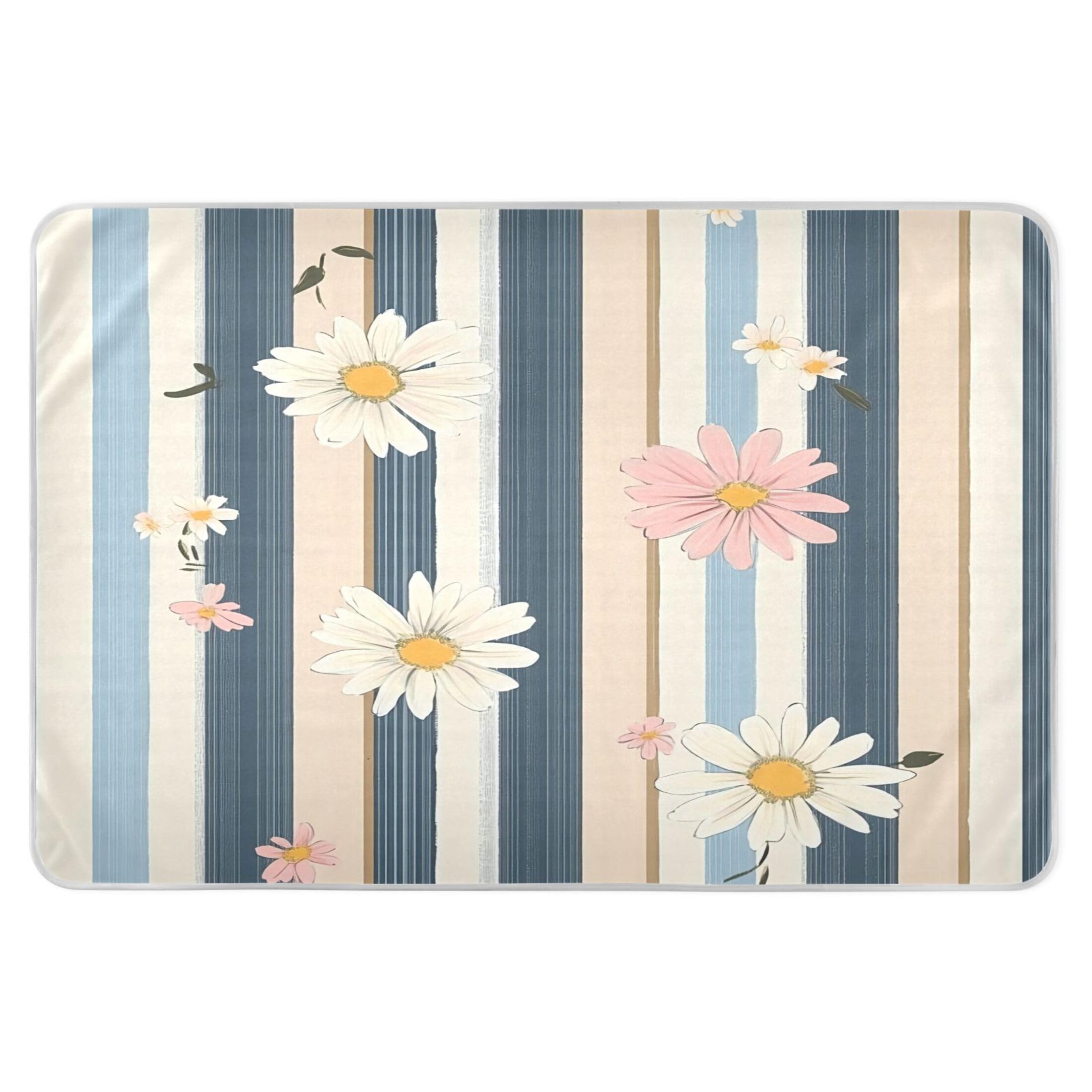 Takiito Linen Daisy Flowers Bed Pad Reusable Bed Underpad Washable Waterproof Leak-Proof Quick Dry Incontinence Pee Pad for Toddlers Kids Adults Pets 34x52 in