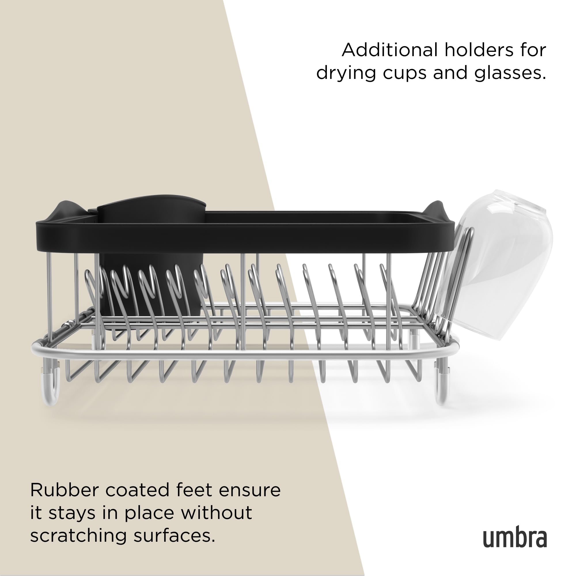 Umbra Sinkin Multi-Use Drying Rack – Dish Drainer Caddy with Removable Cutlery Holder Fits in, Over Sink or on Counter top, Large, Black/Nickel 4