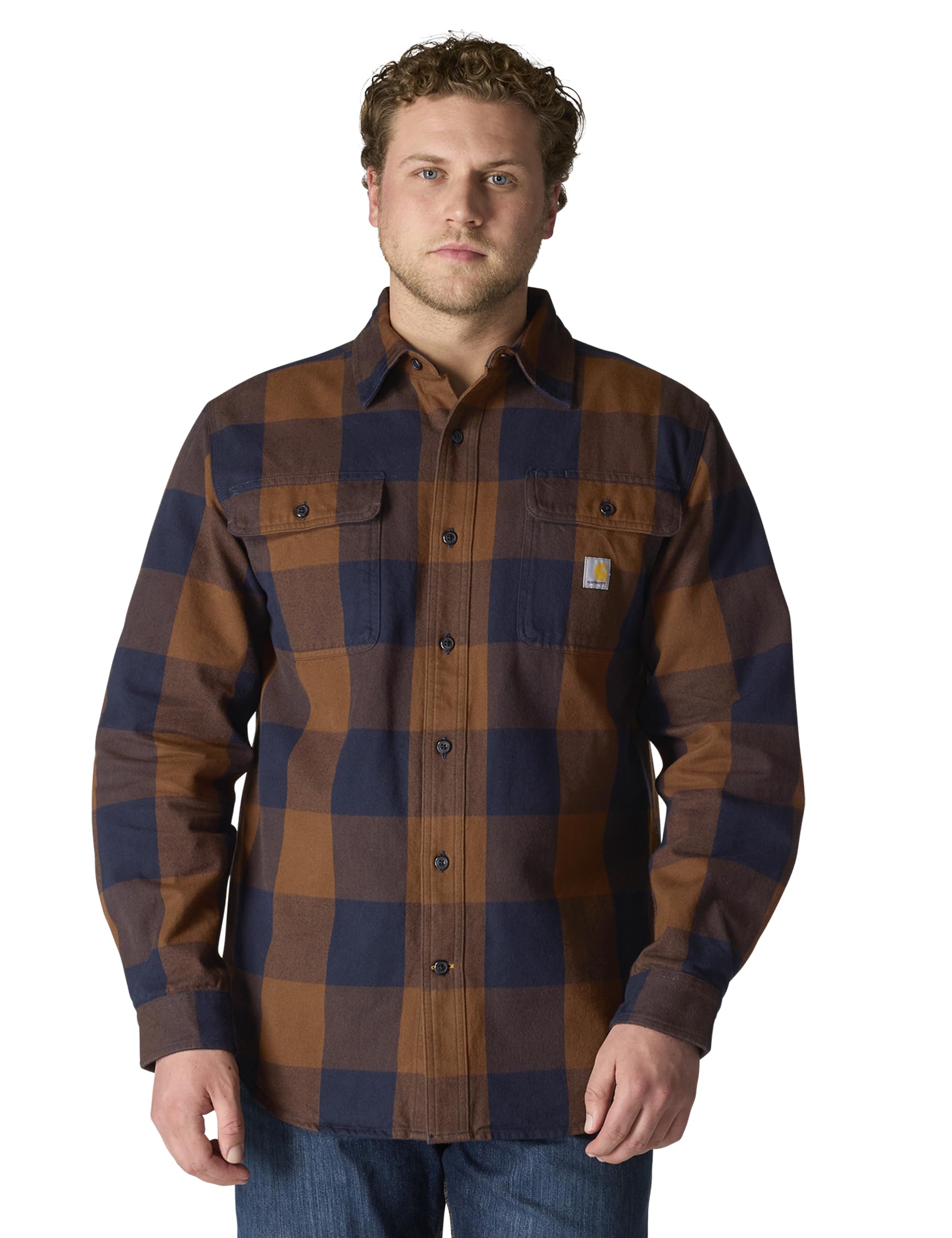Carhartt Camicia a Quadri da Uomo a Maniche Lunghe in Flanella Pesante vestibilità Ampia, Anatra Rossa, L