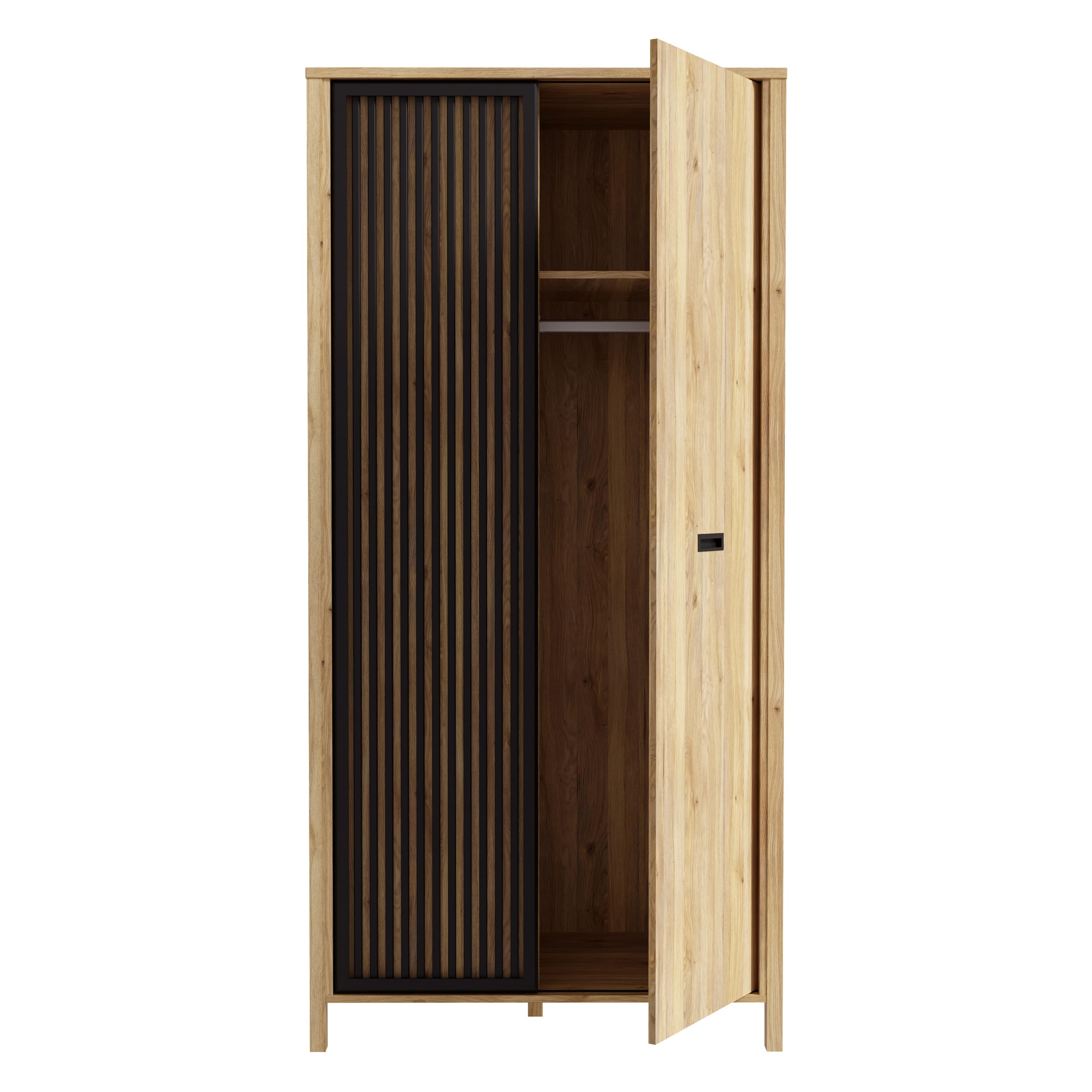Forte JYTANA Kleiderschrank 97, moderner Schrank mit Lamellendetail, 2-türig, Holzwerkstoff, Mauvella Eiche Dekor, 97 cm breit, 200,3 cm hoch, 52,7 cm tief