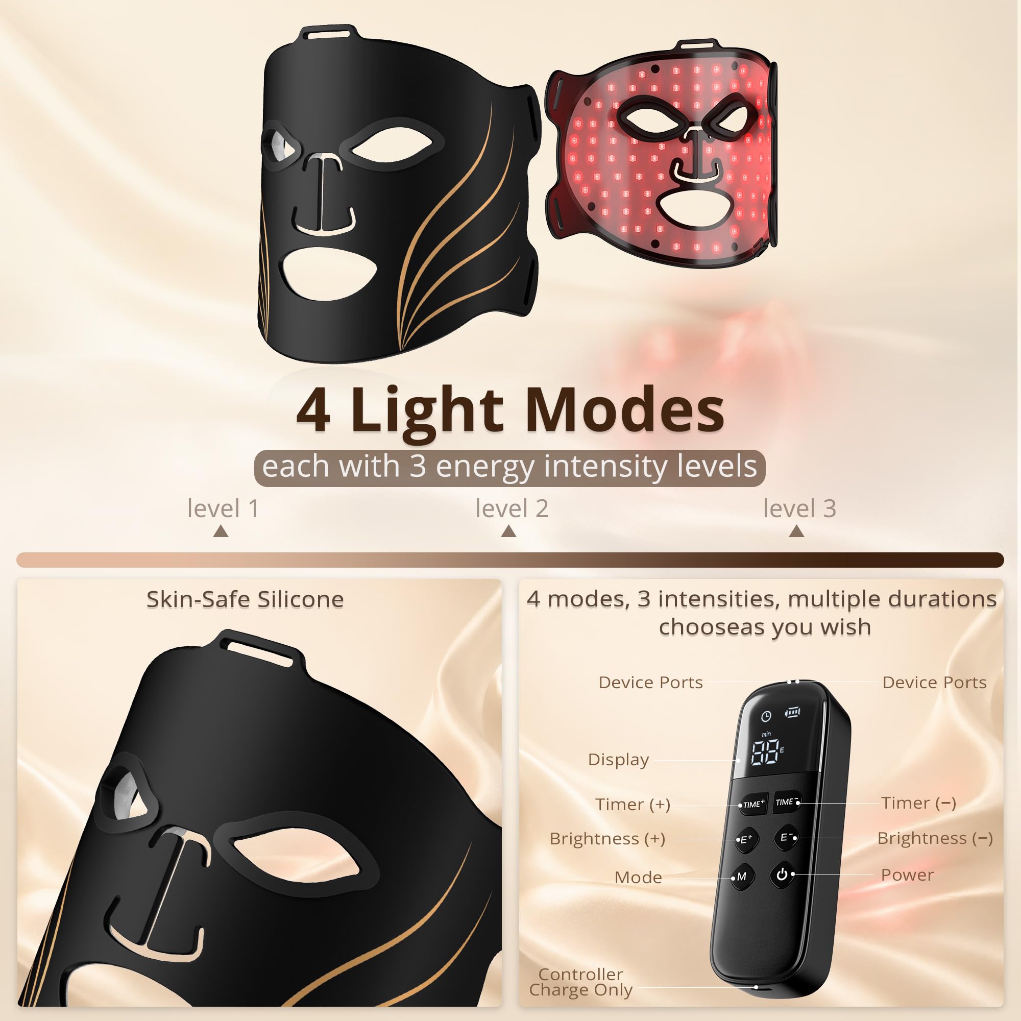 Red Light Therapy Mask for Face & Neck,4 Modes,850nm NIR