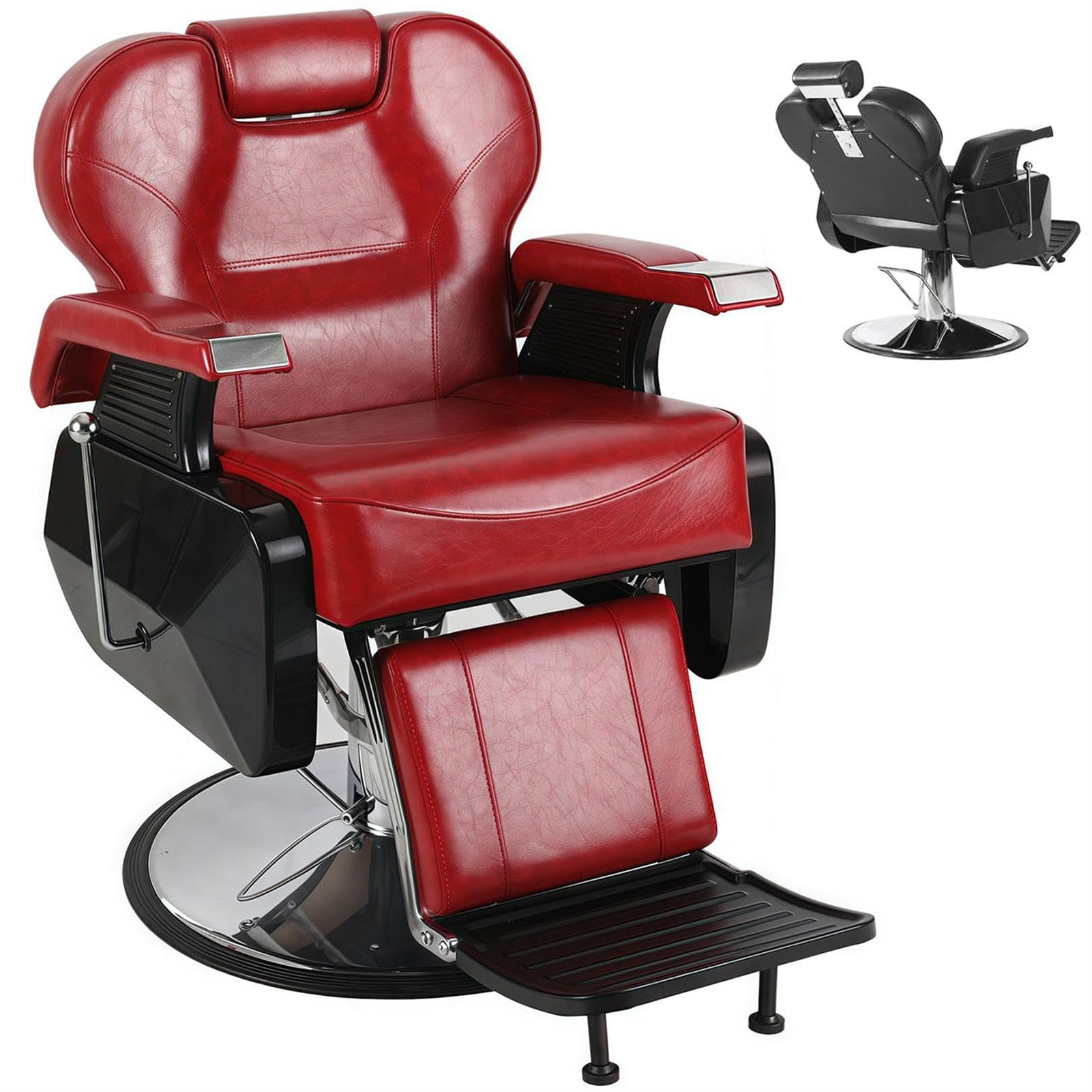OZBMA Barber Chair 360° Swivel Hydraulic Reclining Salon Heavy Duty with Adjustable Headrest Footrest Beauty Spa Equipment for Hair Stylist Tattoo (Red)