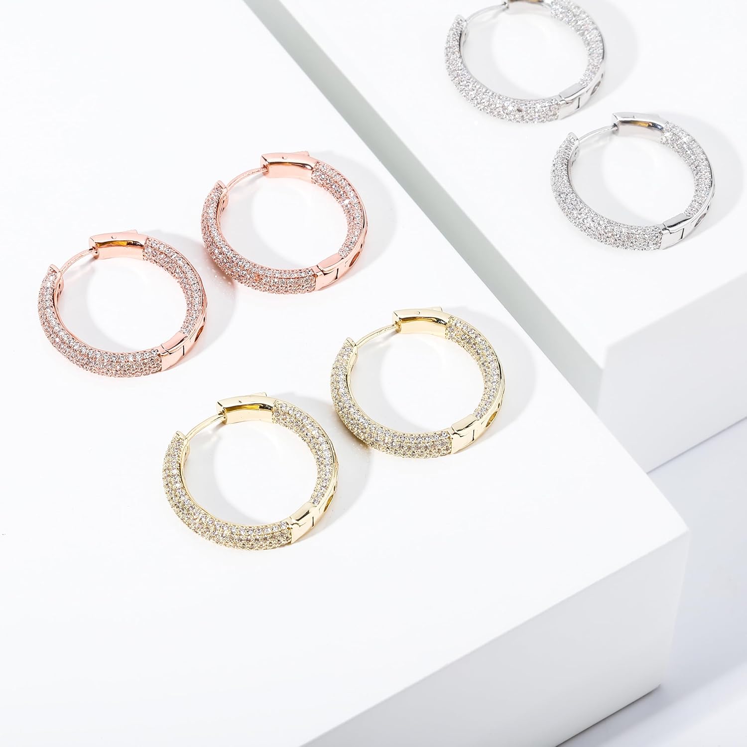 TOPGRILLZ Iced Out Hoop Earrings Cubic Zirconia Huggie Cartilage Cuff Hypoallergenic 14K Gold Plated Luxury Fashion Round Circle Earrings For Men Women - Image 6