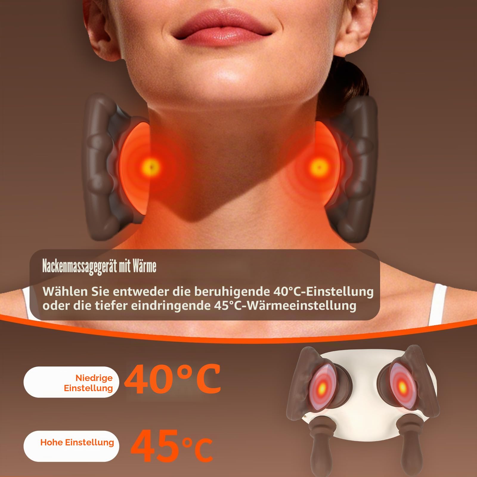 Shiatsu Massagegerät Nacken, 4D Hand Nackenmassagegerät mit Wärme, Kabellos Elektrische Nackenmassagegeräte, 3 Modi & 2 Heizstufen Nackenmassage, Geschenke für Frauen Männer Muttertag