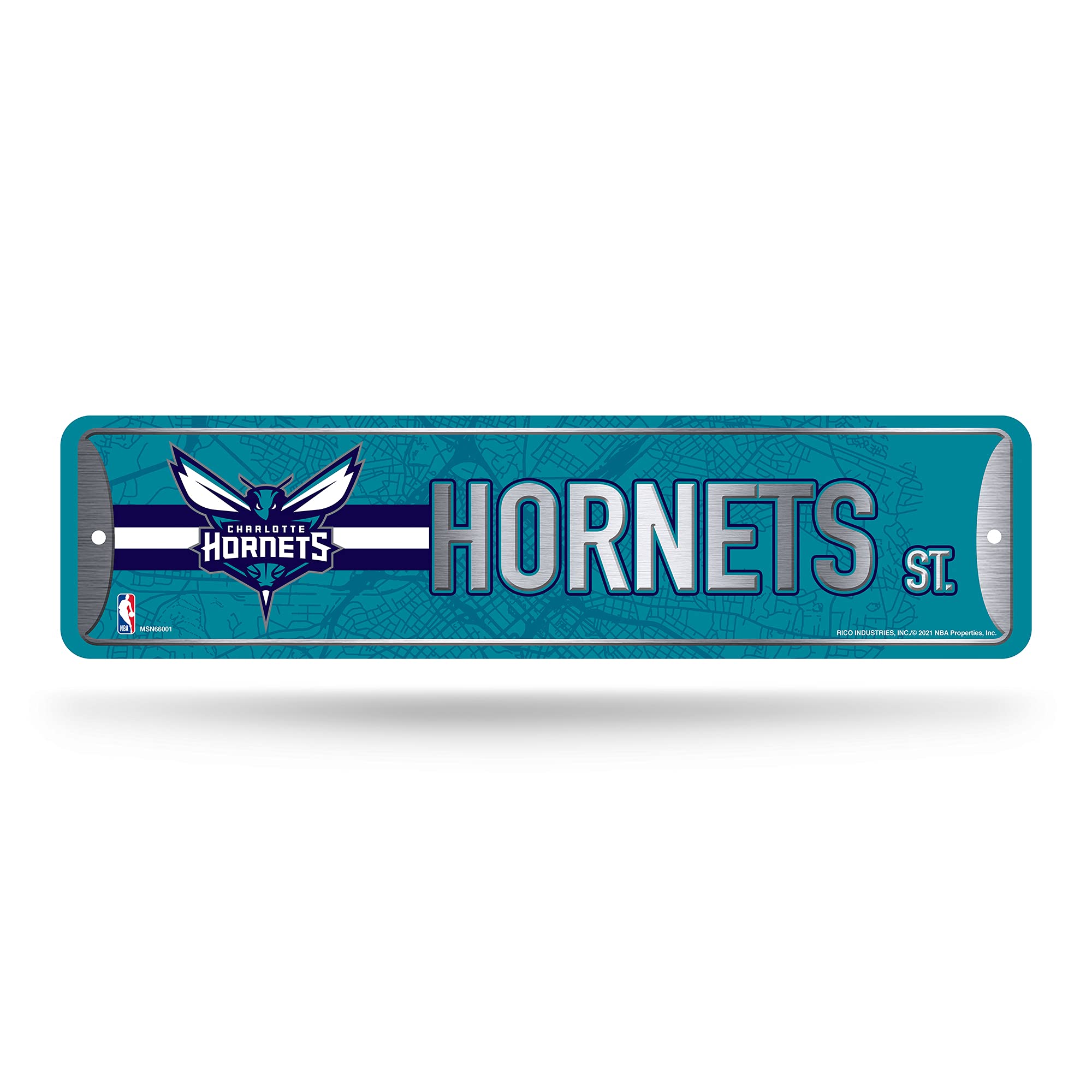 Rico Industries NBA Charlotte Hornets Plaque de rue en métal (10,2 x 38,1 cm) – Idéal pour la maison, le bureau, la chambre à coucher et la grotte – Fabriqué