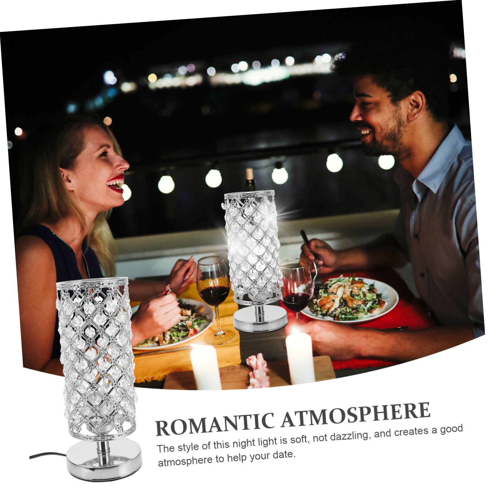 DOITOOL Lámpara de Mesa Decorativa de Cristal Plata Iluminación para Bares y Hogares, Diseño Exquisito y Ambiente Romántico