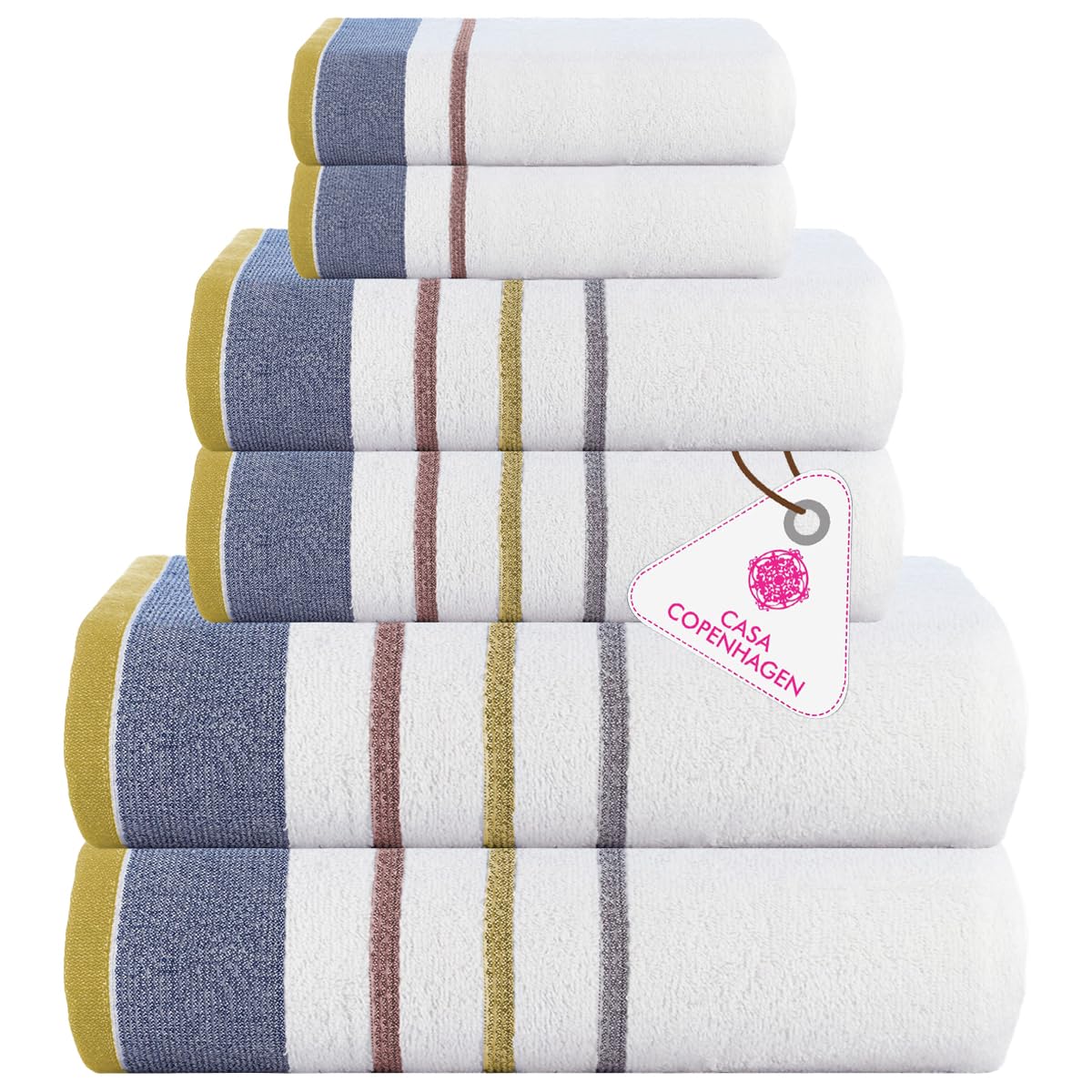 Casa Copenhagen Gray Anthracite White Bay Towel Set Made From 600 G/M² Egyptian Cotton For Hotels, Spas, Kitchens And Bathrooms, 6-Piece Set With 2 Bath Towels, 2 Hand Towels, And 2 Washcloths – Anthracite Grey