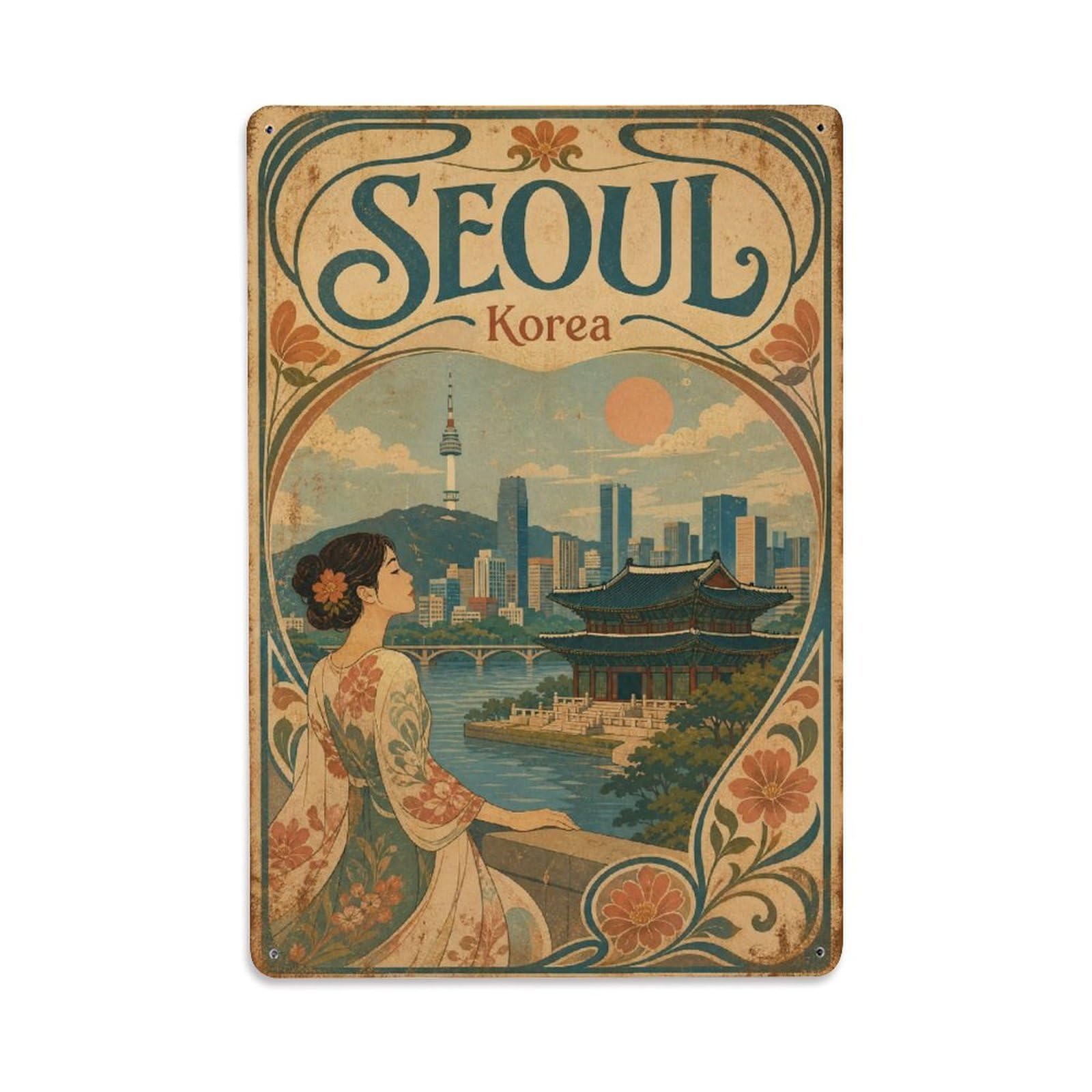 Heritage Seoul Korea Mountain Palace Travel Metal Tin Sign