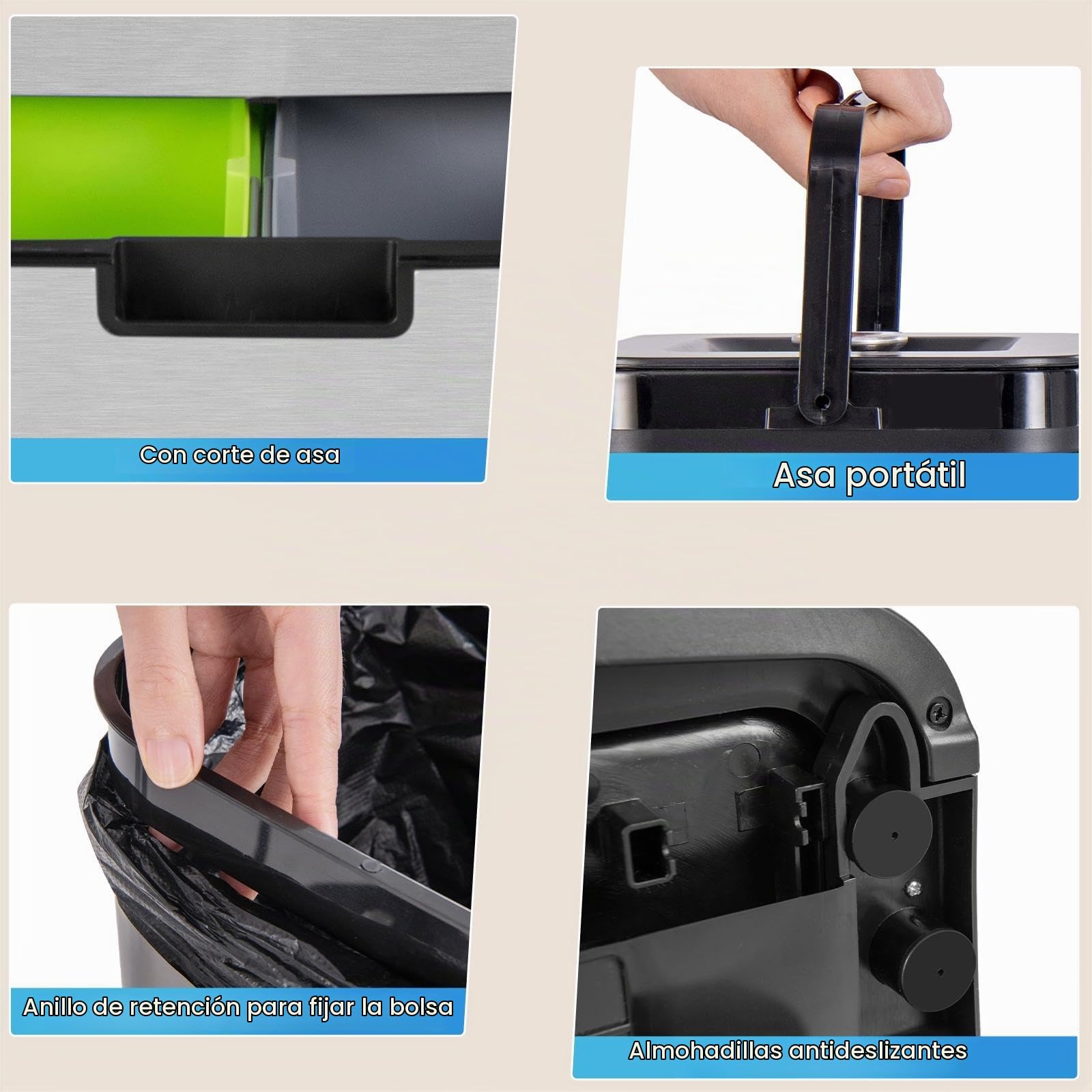 LIFEZEAL 72 L Cubo de Basura Cocina de 4 Compartimentos, Cubo Basura Apertura Automática con Sensor de 2 Niveles, Papelera de cocina de interior, Acero Inoxidable