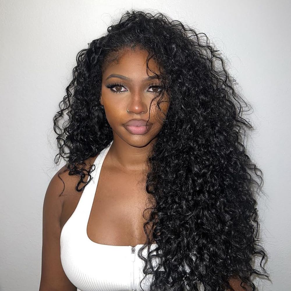 Parrucca riccia con capelli umani 3 in 1, senza cuciture, senza colla, con coulisse, densità 200, parrucca per principianti per donne nere, onda profonda, colore naturale 71 cm