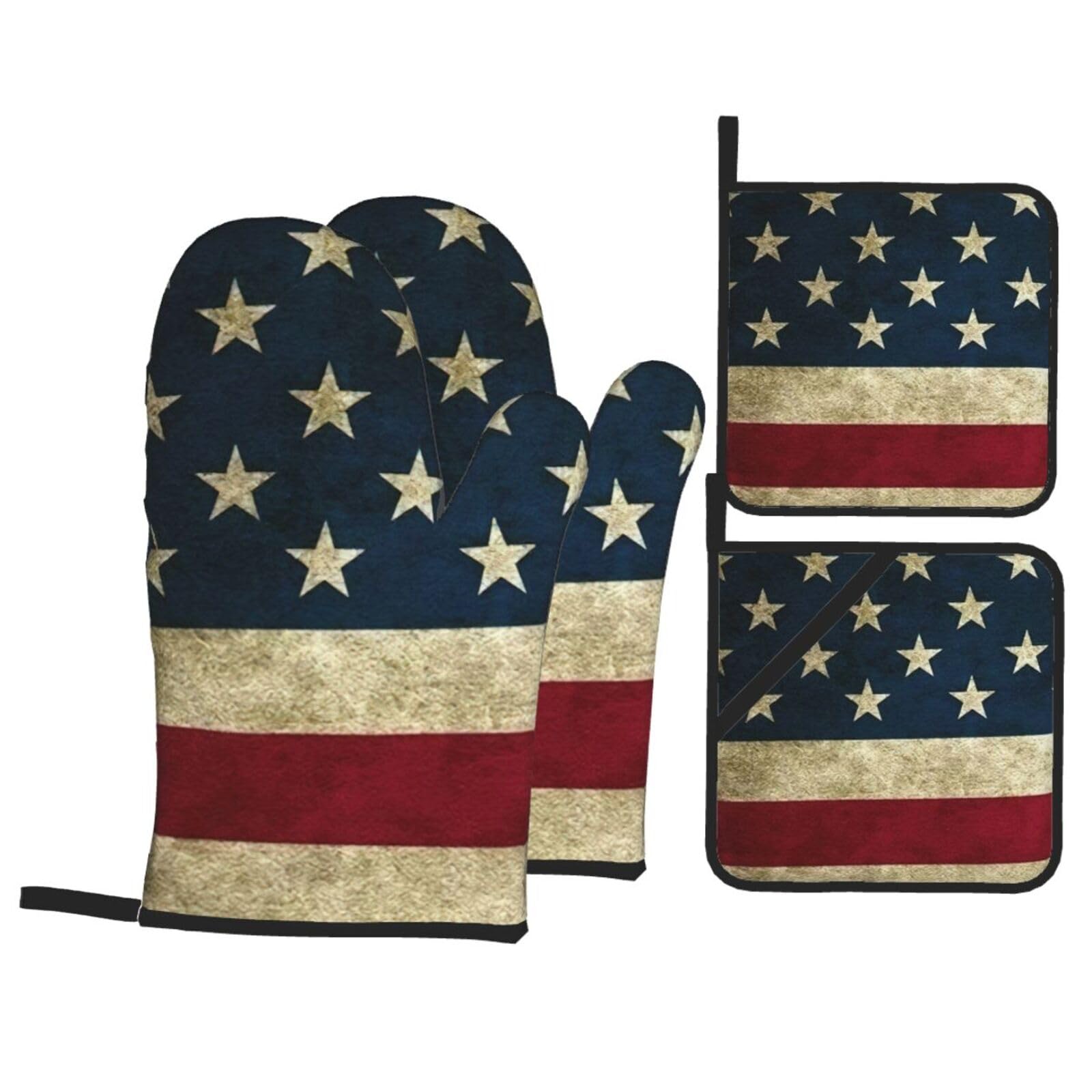 Nimongt Black American Flag Print Heat-Resistant 4-Piece Oven Kitchen Gloves For Baking Cooking Microwaving Essentials