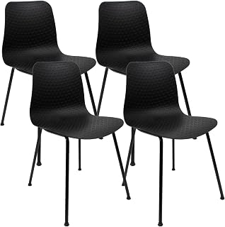 THE SECRET HOME - Silla de Diseño En Metal y Polipropileno para Comedor - Asiento de Hierro y PVC Apta para Interior - Ideal para Salón, Comedor y Cocina - 80 x 44,5 x 54 cm (4, Negro)
