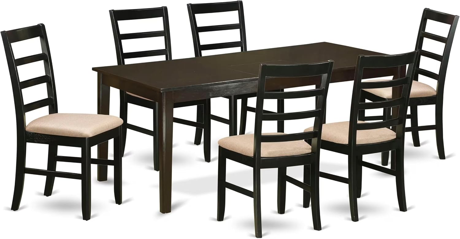 East West Furniture HEPF7-CAP-C 7 Piece Kitchen Table & Chairs Set Consist of a Rectangle Dining Table with Pedestal and 6 Linen Fabric Dining Room Chairs, 42x72 Inch, Cappuccino
