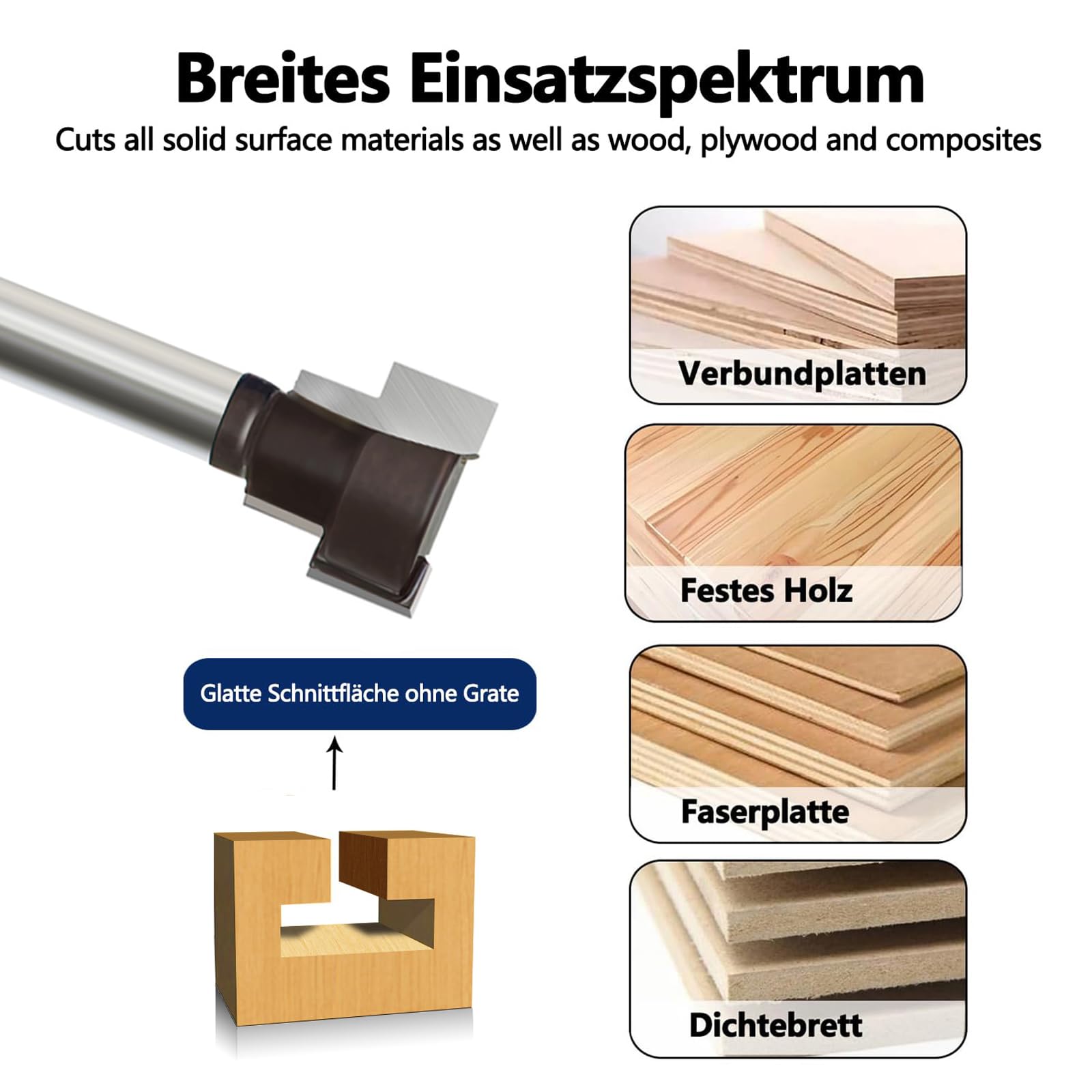 6-tlg. T-Nutfräser-Set 8mm Schaft – Hartmetall T Nut-Fräser Oberfräse, T-Track Schlitz, für Holz, Holzbearbeitung (Durchmesser 5.35/7/10/13/17/19mm)