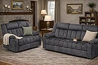 Vista 15 de LUCKLIFE Juego de sofá reclinable con reclinables manuales, juego de muebles de sala con sofá reclinable, sofá biplaza y sillón, tapicería de tela