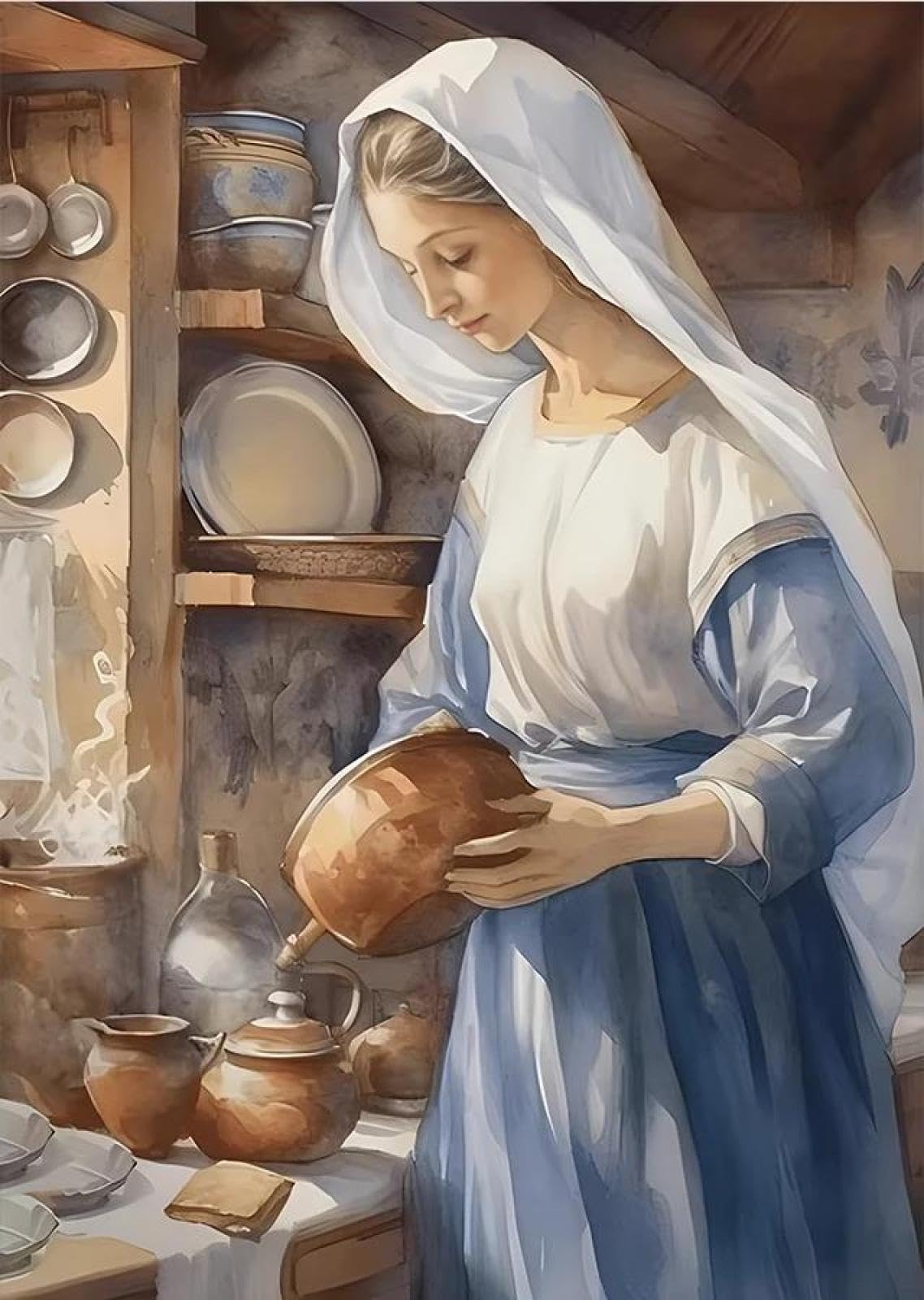 Baibexing Vintage Blessed Virgin Mary With The Child Catholic Christian Prayer Art Poster Canvas Painting Wall Prints Picture Home Decor A11 21X30Cm Unframed