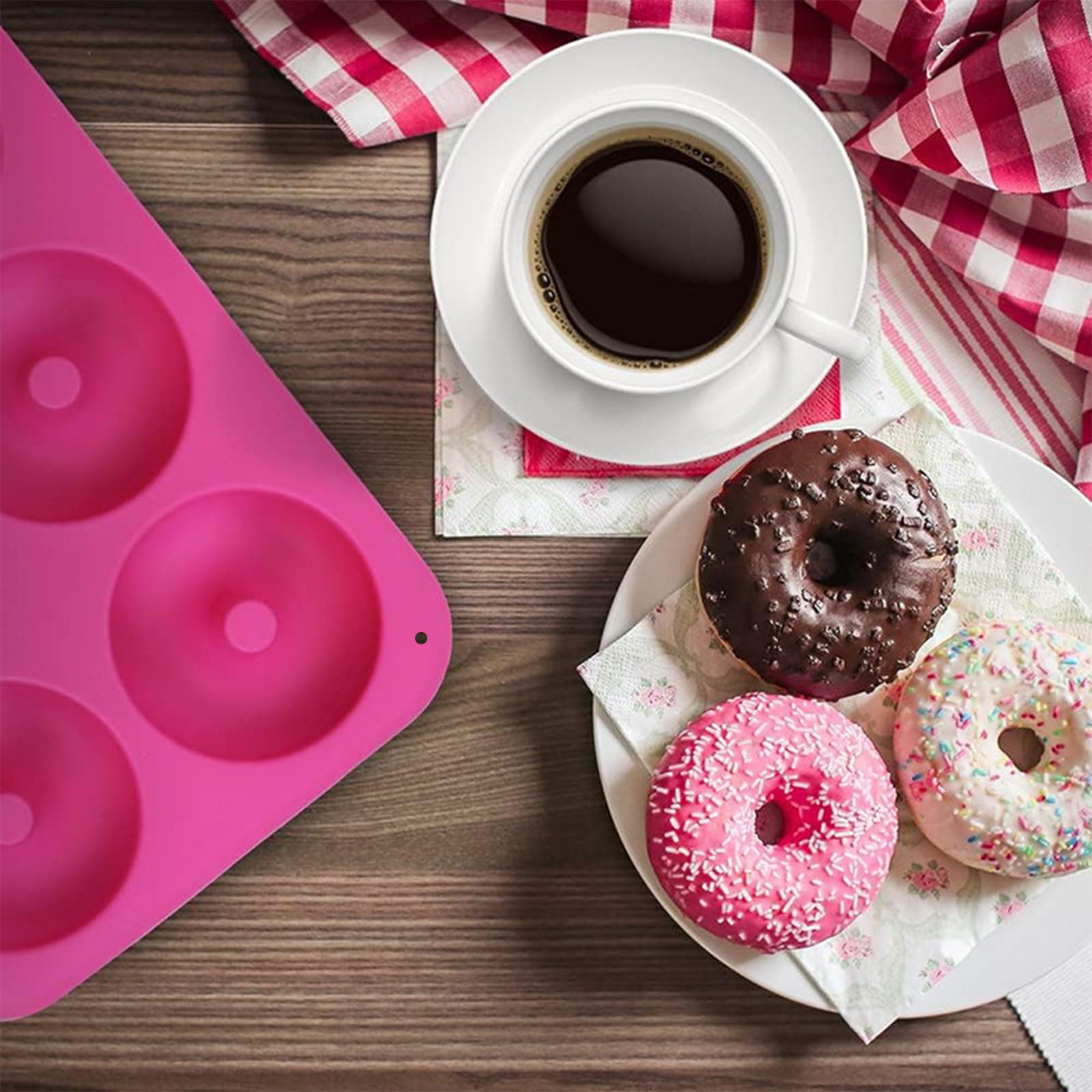 DAILINK 11 x 3 x stampo ciambella, 2 x pennello in silicone, 6 x tazza di muffin, riutilizzabile, stampo ciambelle, silicone con spazzolino, per cuocere ciambelle, muffin, bagel