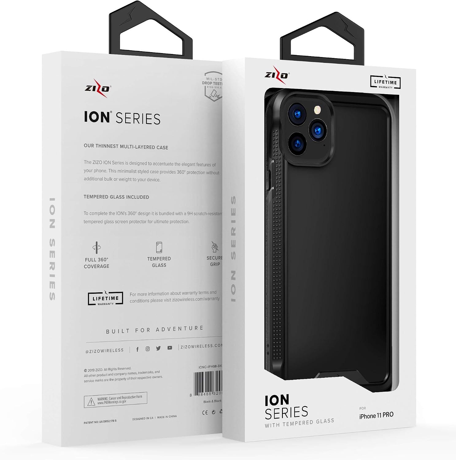 ZIZO ION Series for iPhone 11 Pro Case - Military Grade Drop Tested with Tempered Glass Screen Protector - Matte Black