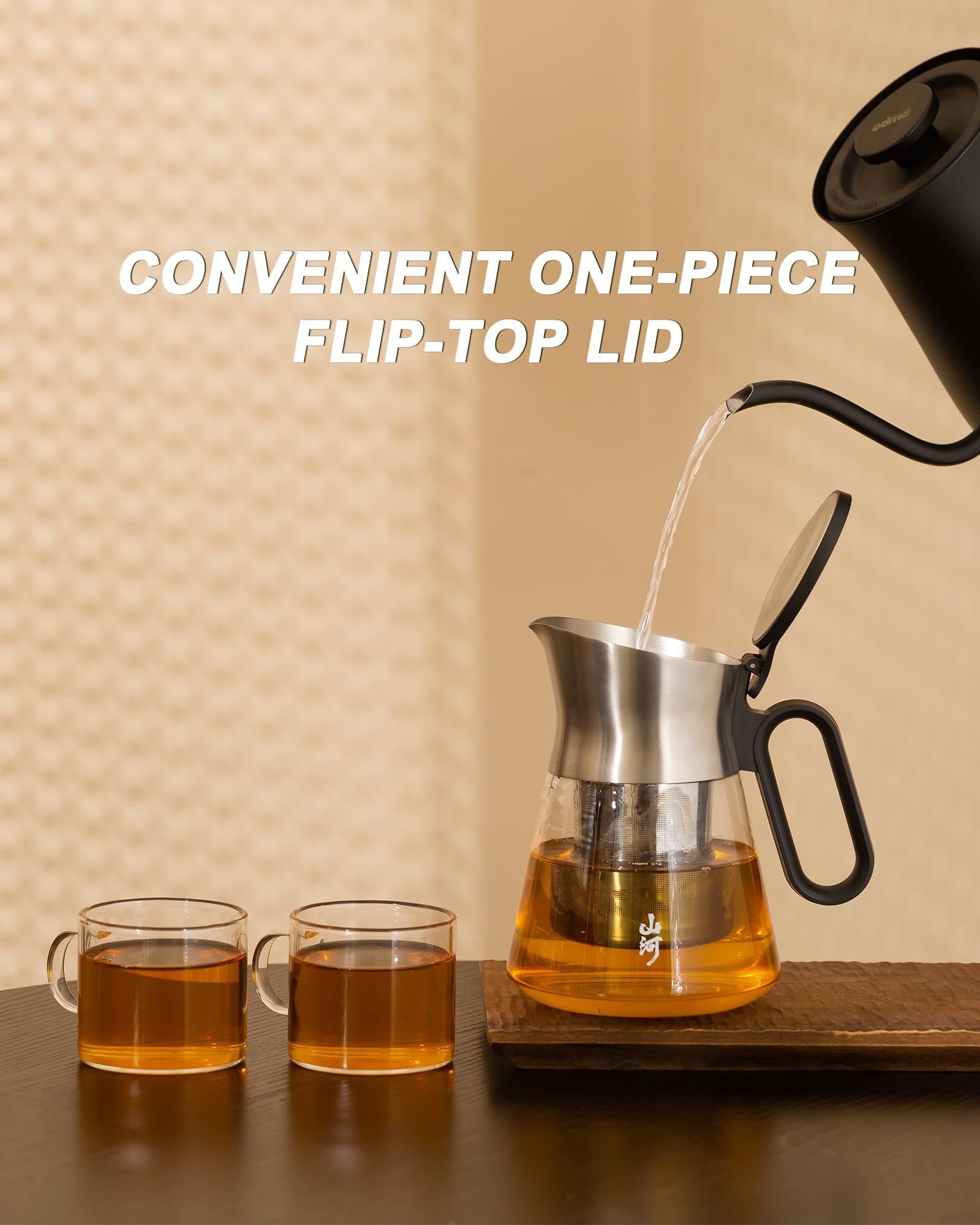 ZENS Design Glas-Teekanne mit Teesieb mit 2 Tassen, 652 ml, kleiner, loser Blätter, steiler Topf mit Edelstahlauslauf für heiße Tee-Diffusoren, ovaler Griff, klares Tee-Ei für Teeliebhaber, Geschenke