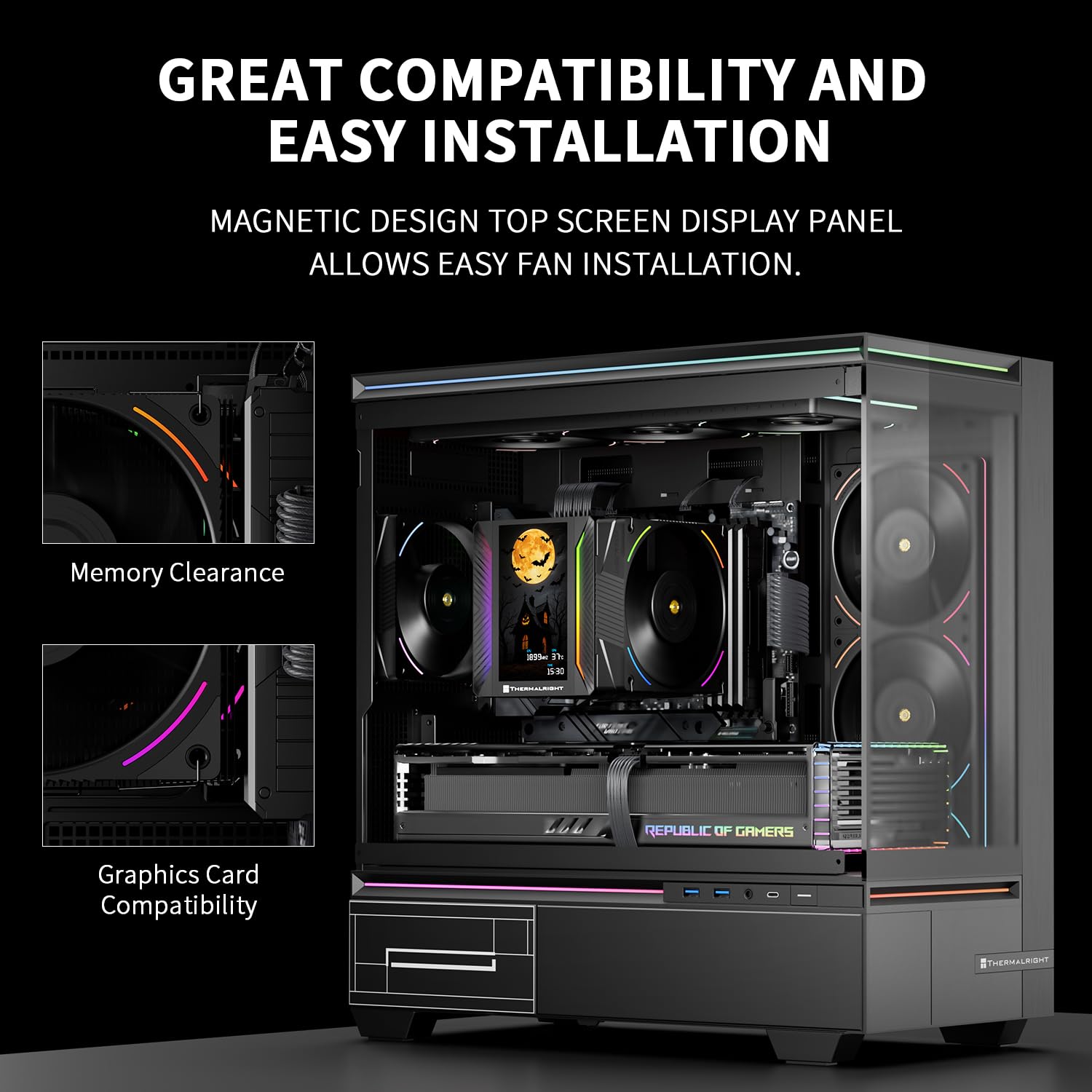 Thermalright Peerless Assassin 120 Vision MAX ARGB Black CPU Cooler, PC Heatsink Cooler 6 Heat Pipes, 5’’ Magnetic Display Screen with 480x854 Resolution,for AM4/AM5 and Intel LGA1700/1851 - 4