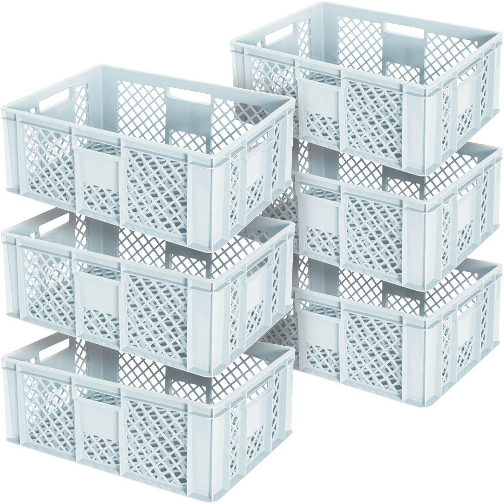 6 contenitori europei traforati, impilabili, per alimenti, 600 x 400 x 240 mm, bianco