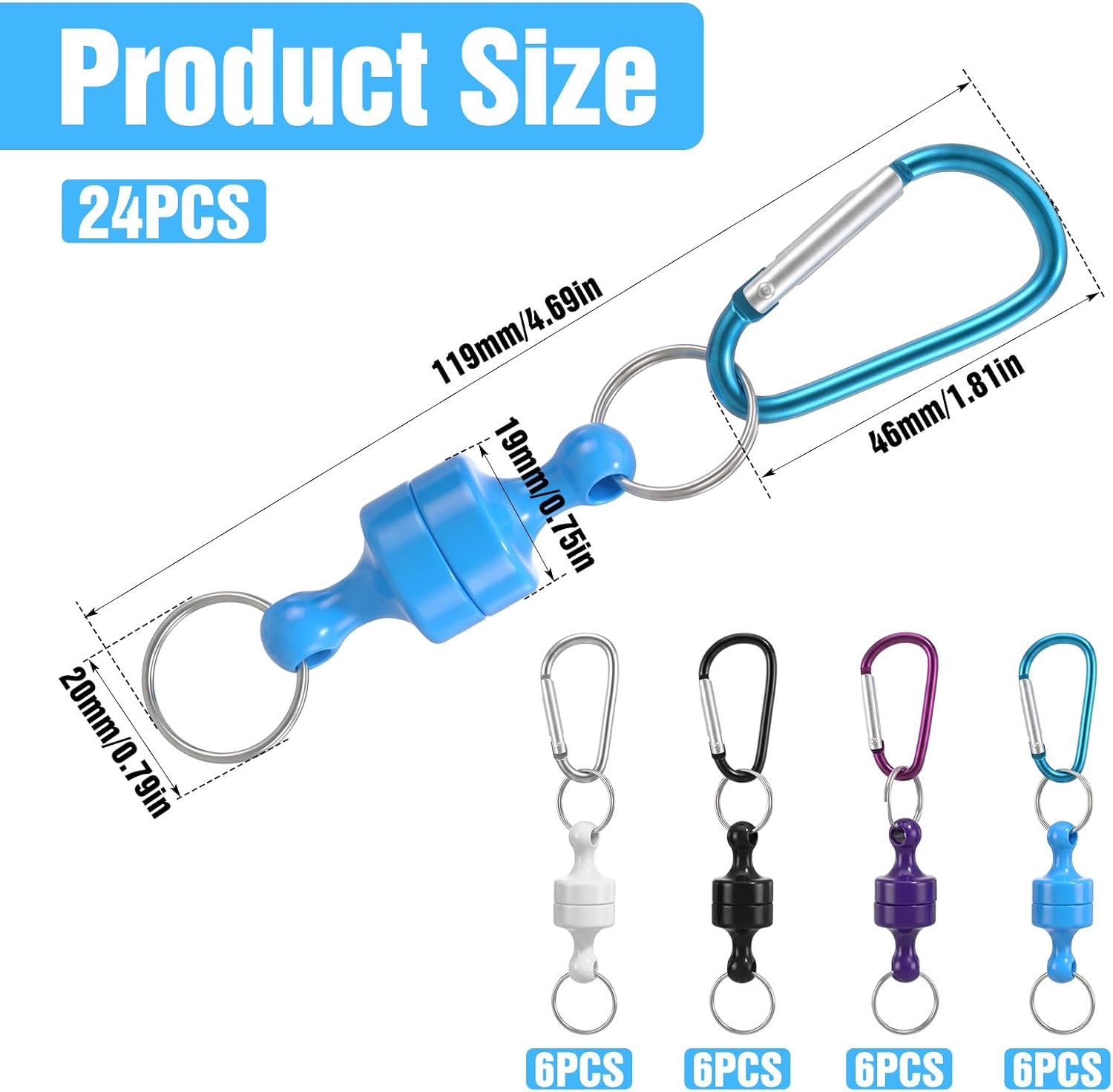 24 Pack Magnetic Quick Release Camping Magnetic Hooks, Strong Clips for Outdoor Gear, 4 Colors