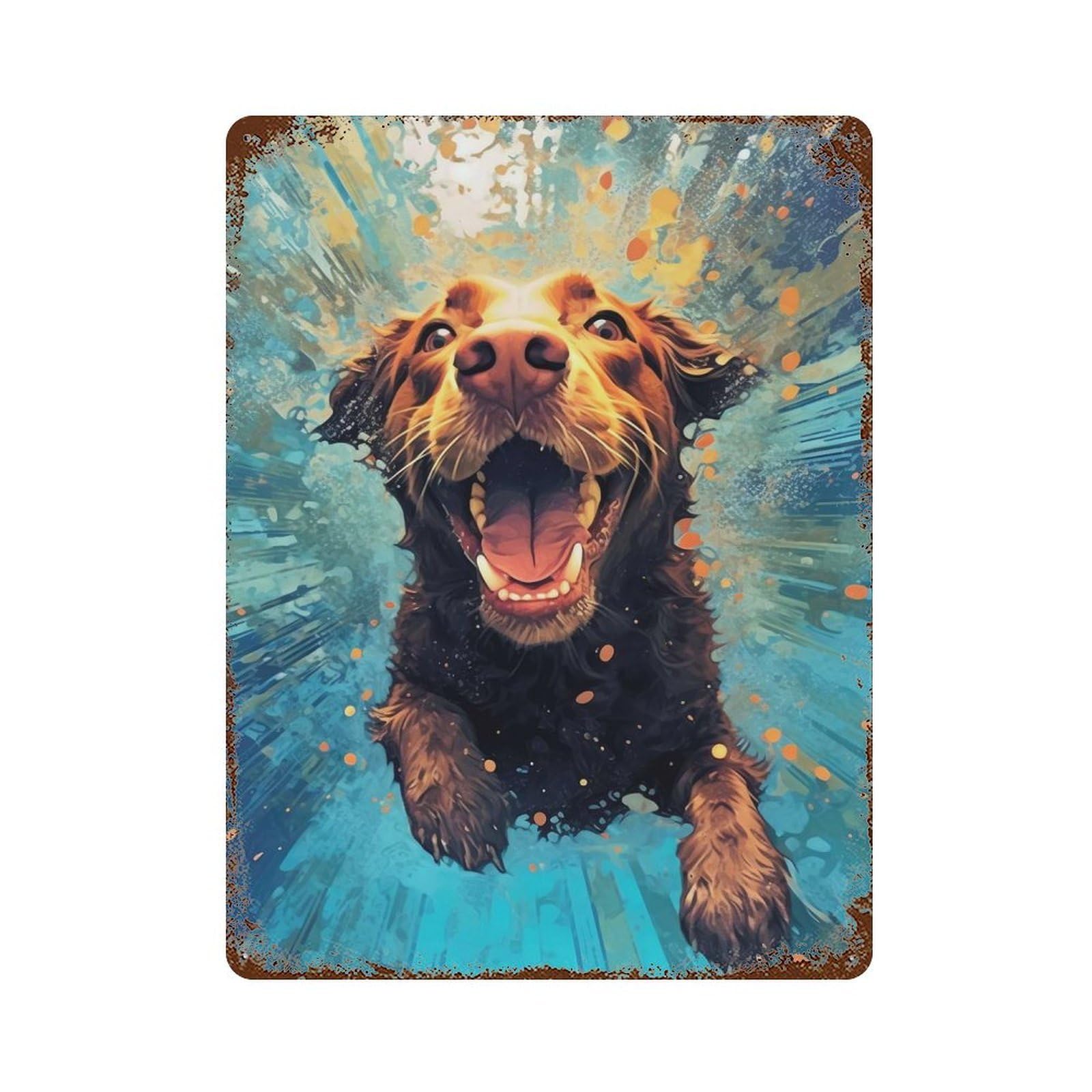 Garage Style Underwater Terrier 2 Vintage Rust Metal Sign 15.7"x11.8", Retro Wall Decor for Bar And Workshop