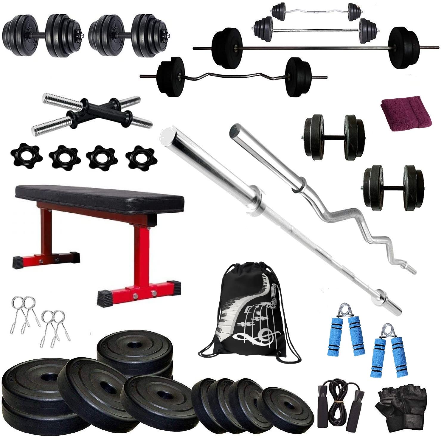 BODYFIT Home Gym Set Combo Kit, Gym Dumbbell Set, (16-100 Kg), 3Ft Curl, 5Ft Plain Rod, Flat Leg red Color Bench,2 Dumbbell Rods Weight Plates, Fitness Exercise Set. (20Kg Weight Set) (B0BBCL5SRG) Amazon Price History, Amazon Price Tracker