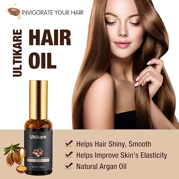 Hair Oil, Argan Oil for Curly, Dry and Damaged Hair, Essential Oil Helps Shiny, Smooth, Repair Serum for All Hair Types, Natural Skin Care - Massage Treatment 1.69fl.oz