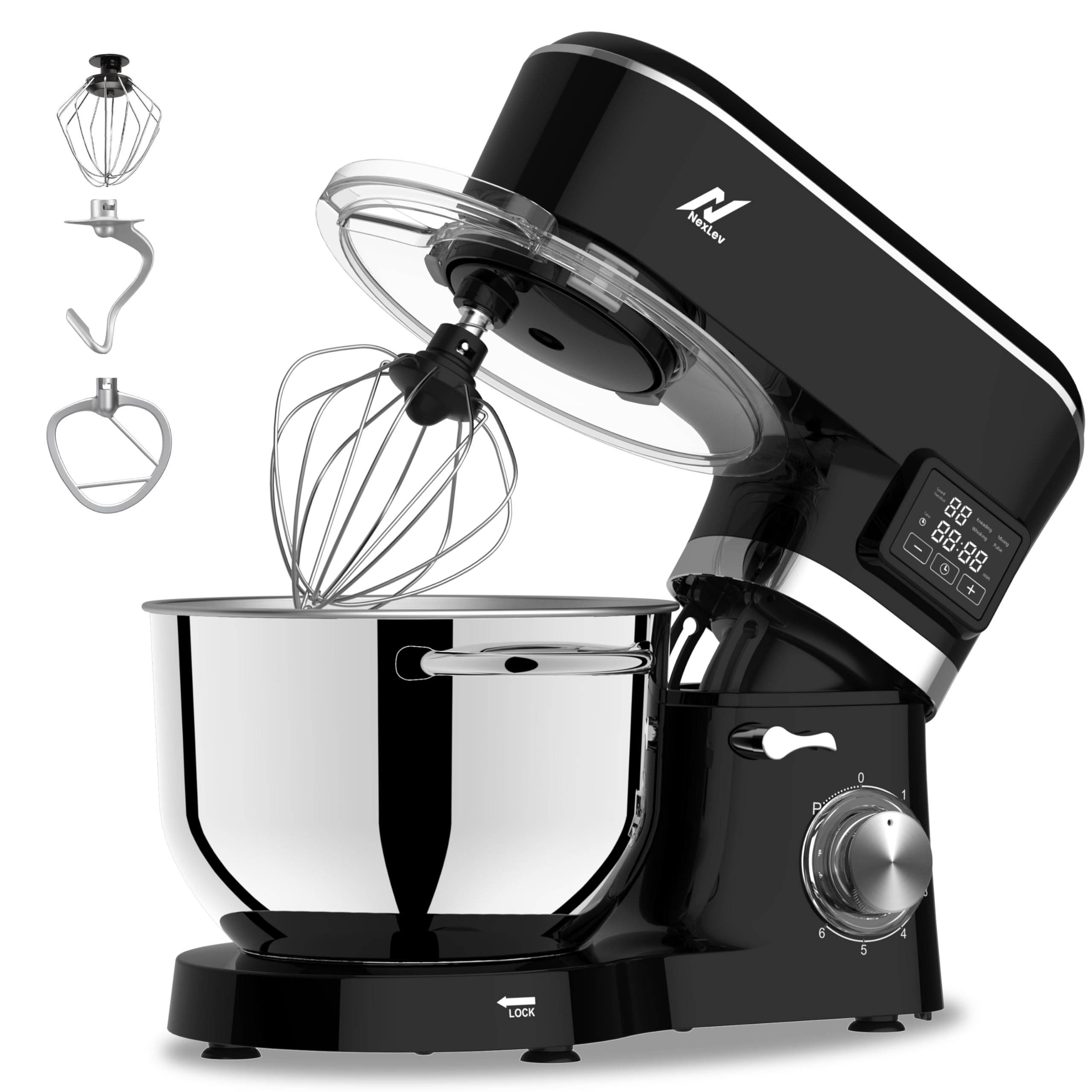 NexLev 6L 2000W Stand Mixer with Stainless Steel Bowl | Timer Function | 6 Speeds & Pulse | Planetary Mixing | Teflon Coated Hooks for cake, dough & more| Bowl Lock & Splash Guard | ST-02-image-41