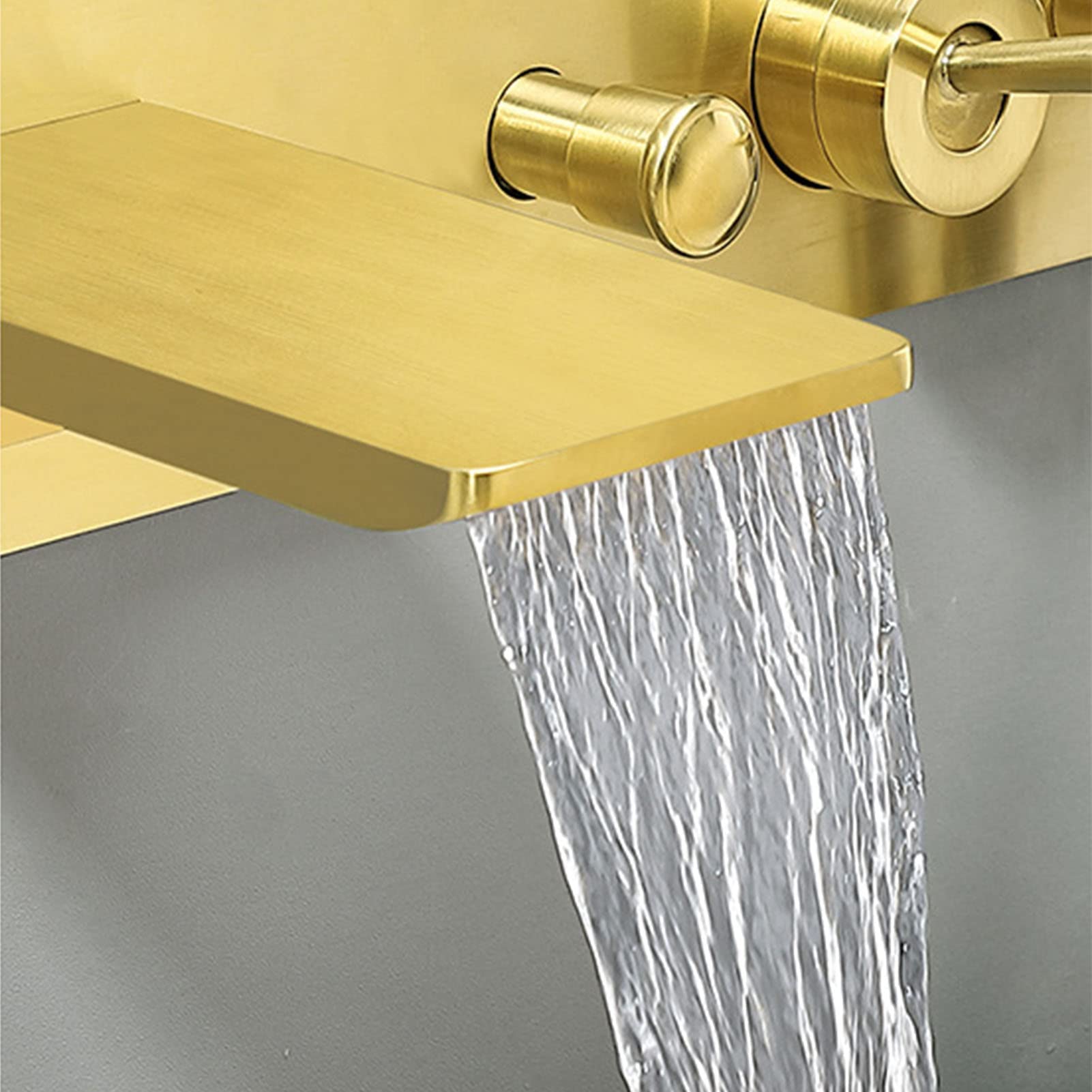 RIGOBAL Waterfall Wall Mount Bathtub Faucet Tub Filler With Sprayer Brushed Nickel High Flow - View #6