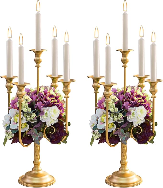 Metal Candelabra Gold Candle Stand 20in Tall, 5Candle