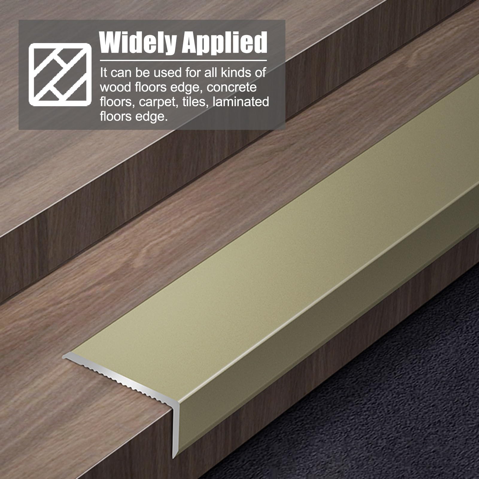 Tira de transición para Pisos, Protector de Borde de aleación de Aluminio para Pisos de Madera, 2026/1/2 Pulgada de Ancho, moldura de Borde para escaleras, Tira de peldaño de Vinilo en Forma