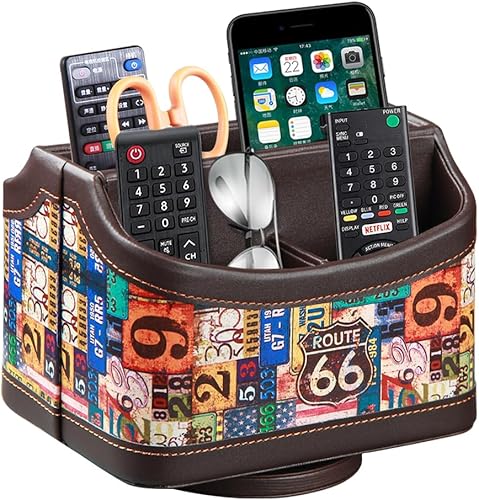 PUSU Soporte para control remoto, organizador de escritorio giratorio de 360 grados, organizador de escritorio con patrón colorido, para control